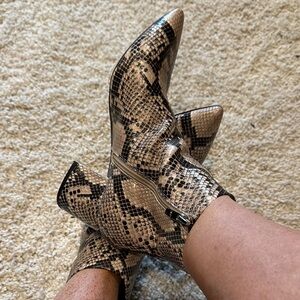 Marc Fisher Beige and Black Snakeskin Ankle Booties